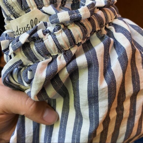 Madewell navy button Stripe Off Shoulder Top nautical blouse preppy coastal S - Picture 5 of 9